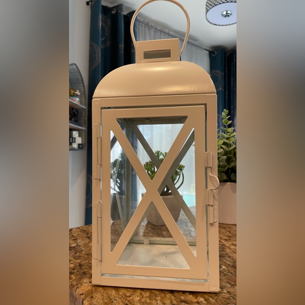 SOLD White Metal and Glass Lantern